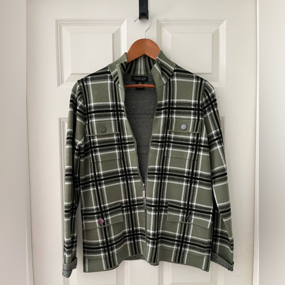 Women’s Rachel Zoe zippered plaid sweater jacket, size M Fall Winter Preppy